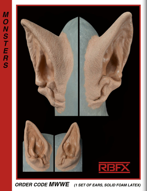 MWWE - solid foam latex werewolf ears for cowls & bald only caps