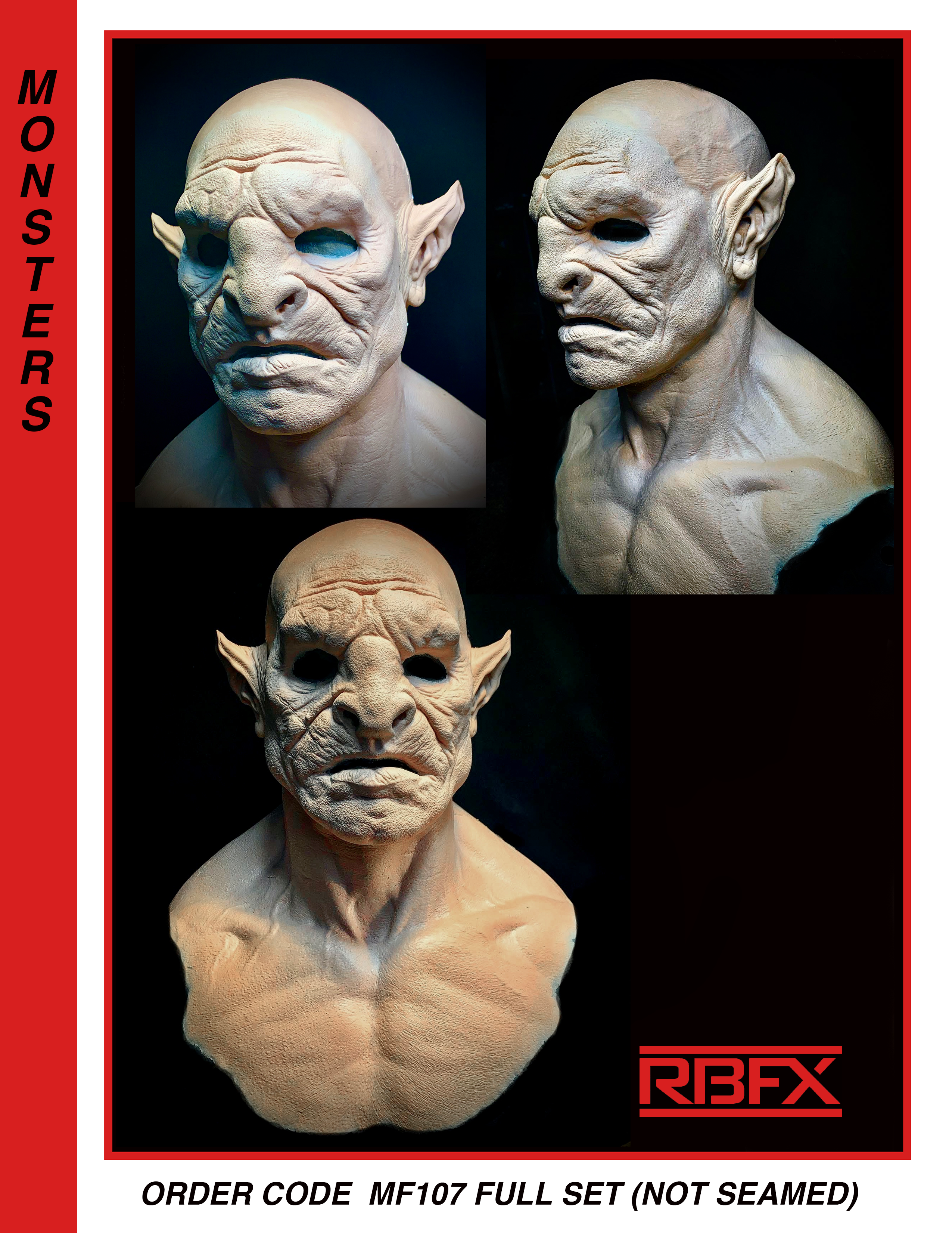 MF107 FULL SET (not seamed) – orc/ monster/ alien face, ears, cowl 